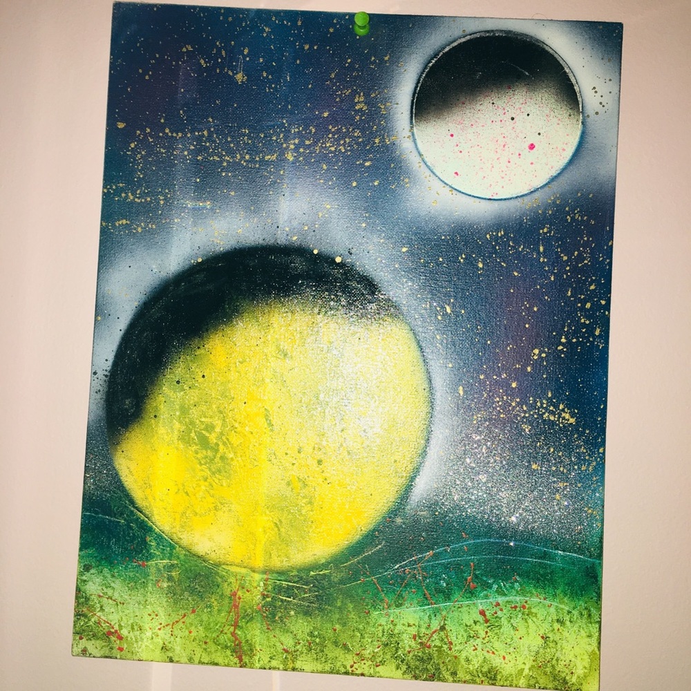 Homemade space spray painting canvas